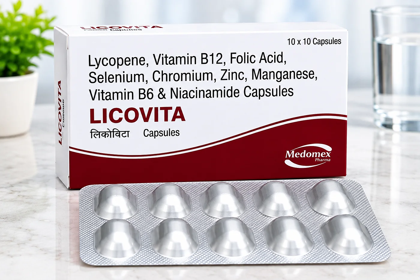 LICOVITA by Medomex Pharma — Lycopene + Vitamin B12 + Folic Acid + Selenium + Chromium + Zinc + Manganese + Vitamin B6 + Niacinamide